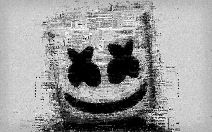 DJ Marshmello, creative art portrait, marshmello black and white HD