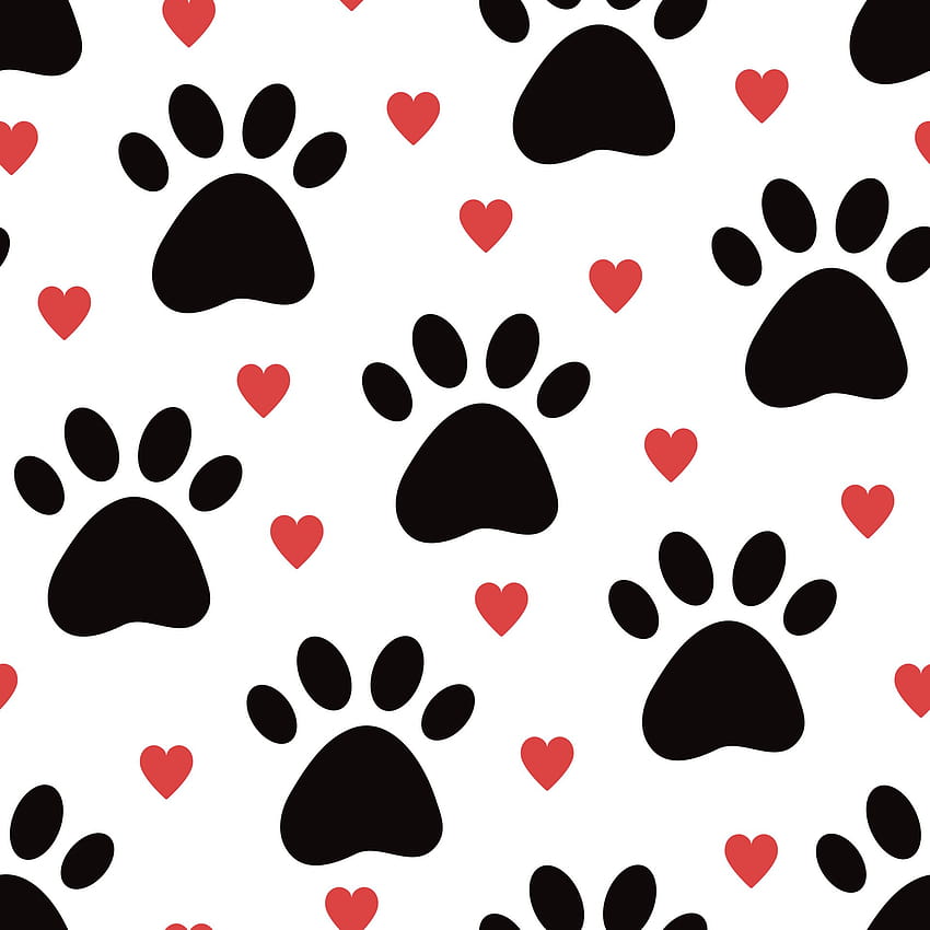 마음으로 개 발 벡터 원활한 패턴입니다. 애완 동물 가게, 수의사, 애완 동물 패키지 상품에 대한 귀여운 발렌타인 배경. 새끼 고양이, 고양이, 개, 발, 실루엣, 장식, 백색 위에서, 3,541,496 HD 전화 배경 화면