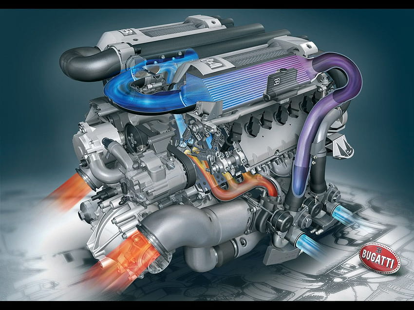 Bugatti Veyron W16 Engine 1,200 HP Quad Turbo 8 Radiators HD wallpaper