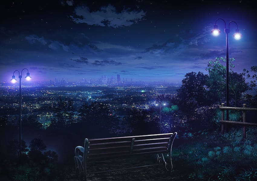 Anime Backgrounds Night Park, pemandangan anime malam natal Wallpaper HD