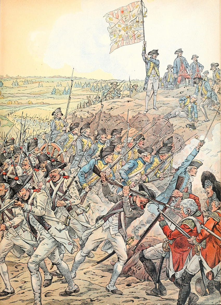 Французи, носещи британските редути в Йорктаун, 1781 г., от JOB., битката при Йорктаун HD тапет за телефон