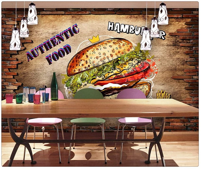Fast Food Restoran Burger Gurme Arka Planlar Duvar Eğlence barı Doku Modern, 400cmX280cm HD duvar kağıdı