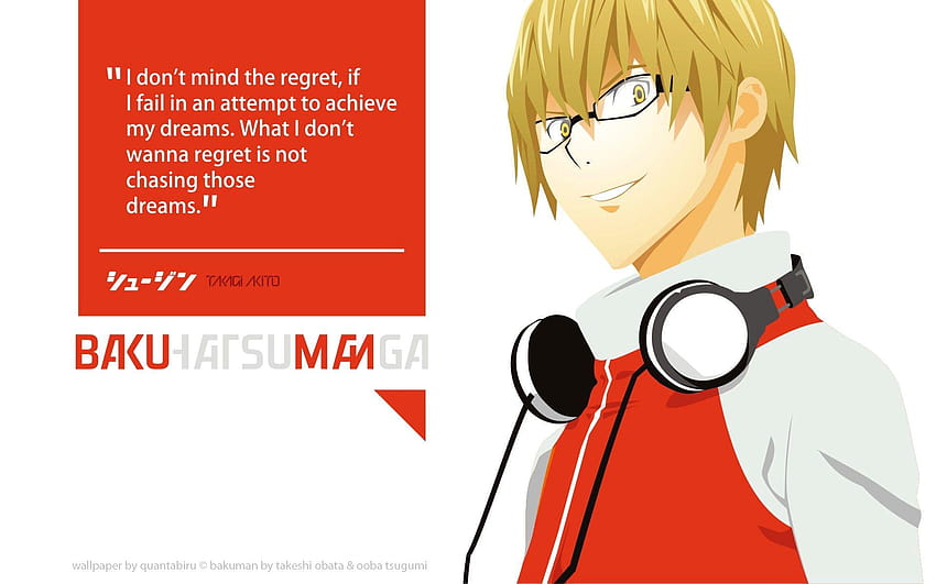 Quotes Akito Takagi Bakuman Anime Blondes Glasses Headphones Manga HD wallpaper