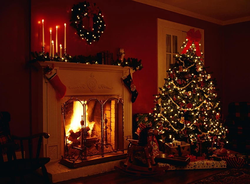 Christmas Fireplace, christmas chimney HD wallpaper
