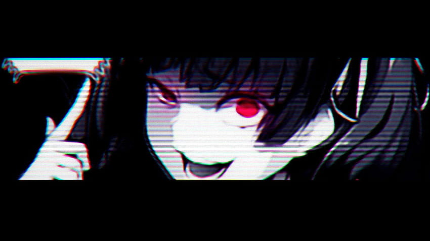 Anime-Mädchen, rote Augen, Monochrom, Glitch-Kunst, Glitch-Anime-PC HD-Hintergrundbild