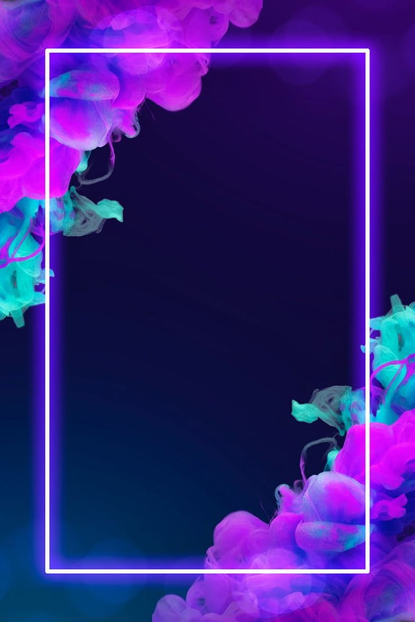 紫色の輝くフレームの煙の背景、青紫のネオンの光 HD電話の壁紙