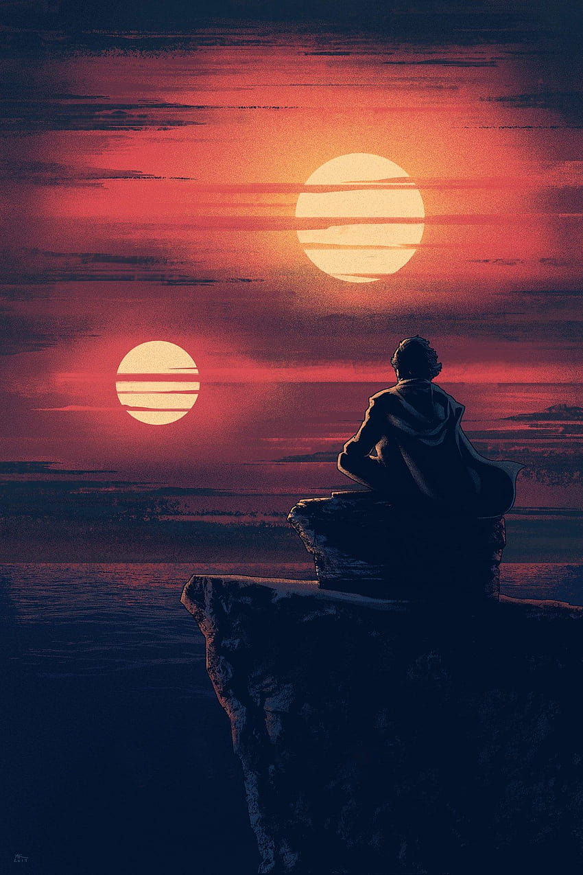 Star Wars Tatooine Iphone, binarny minimalistyczny zachód słońca Tapeta na telefon HD