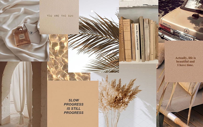 3 Beige Aesthetic Collage Laptop, aesthetic notebook HD wallpaper