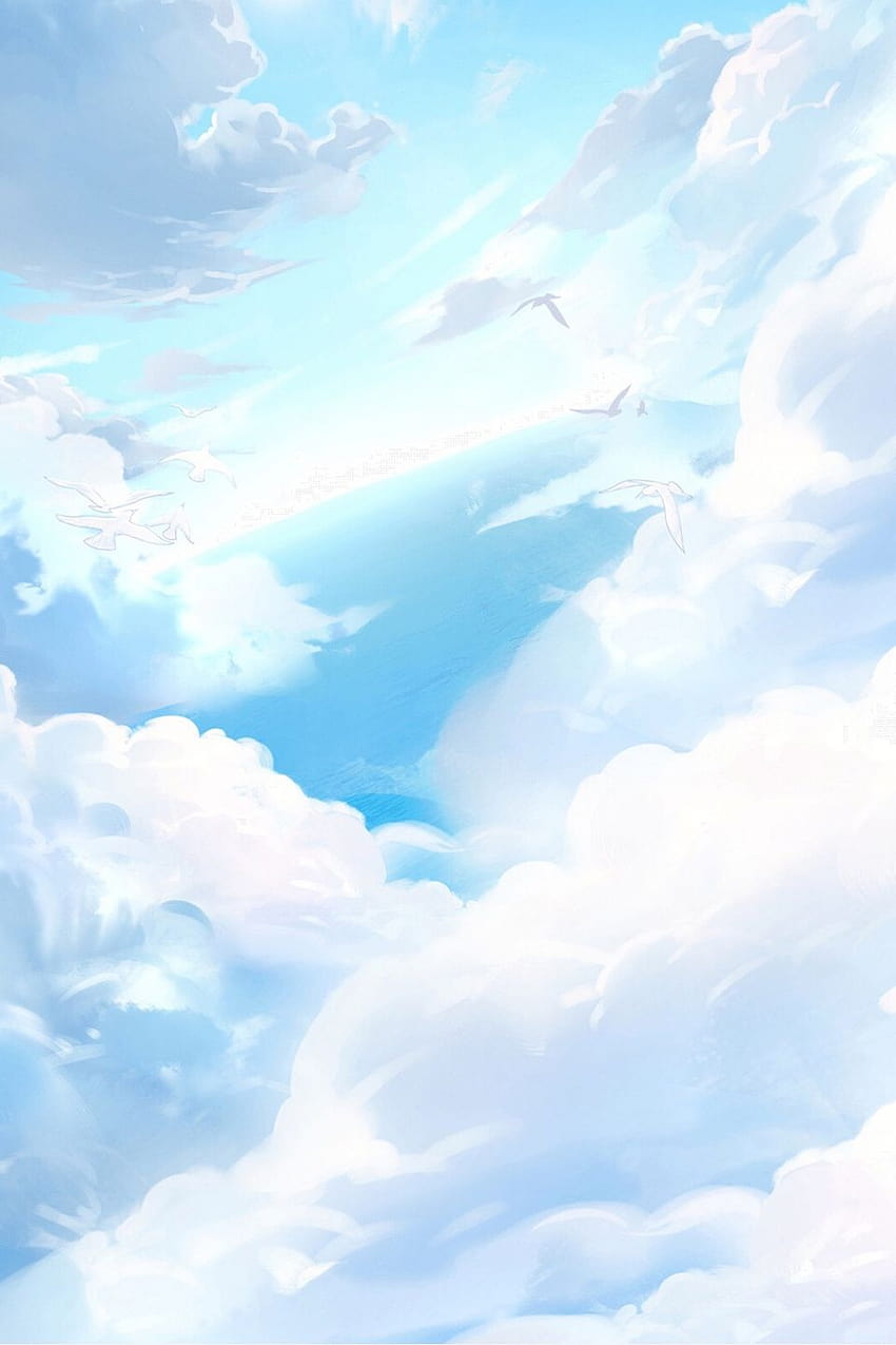 Karikatur-blauer Himmel-weiße Wolken, Animehimmel iphone HD-Handy-Hintergrundbild