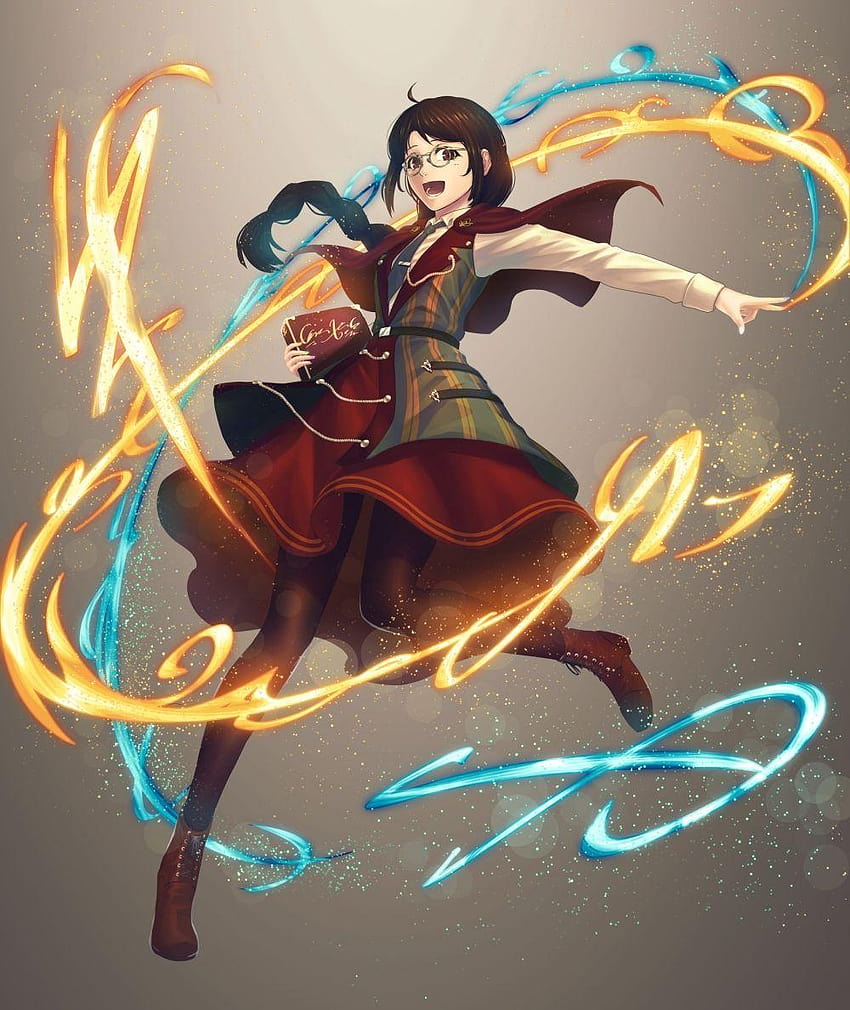 Anime Girl, Wizard, Spell Book, Fire, Water, Dress HD phone wallpaper