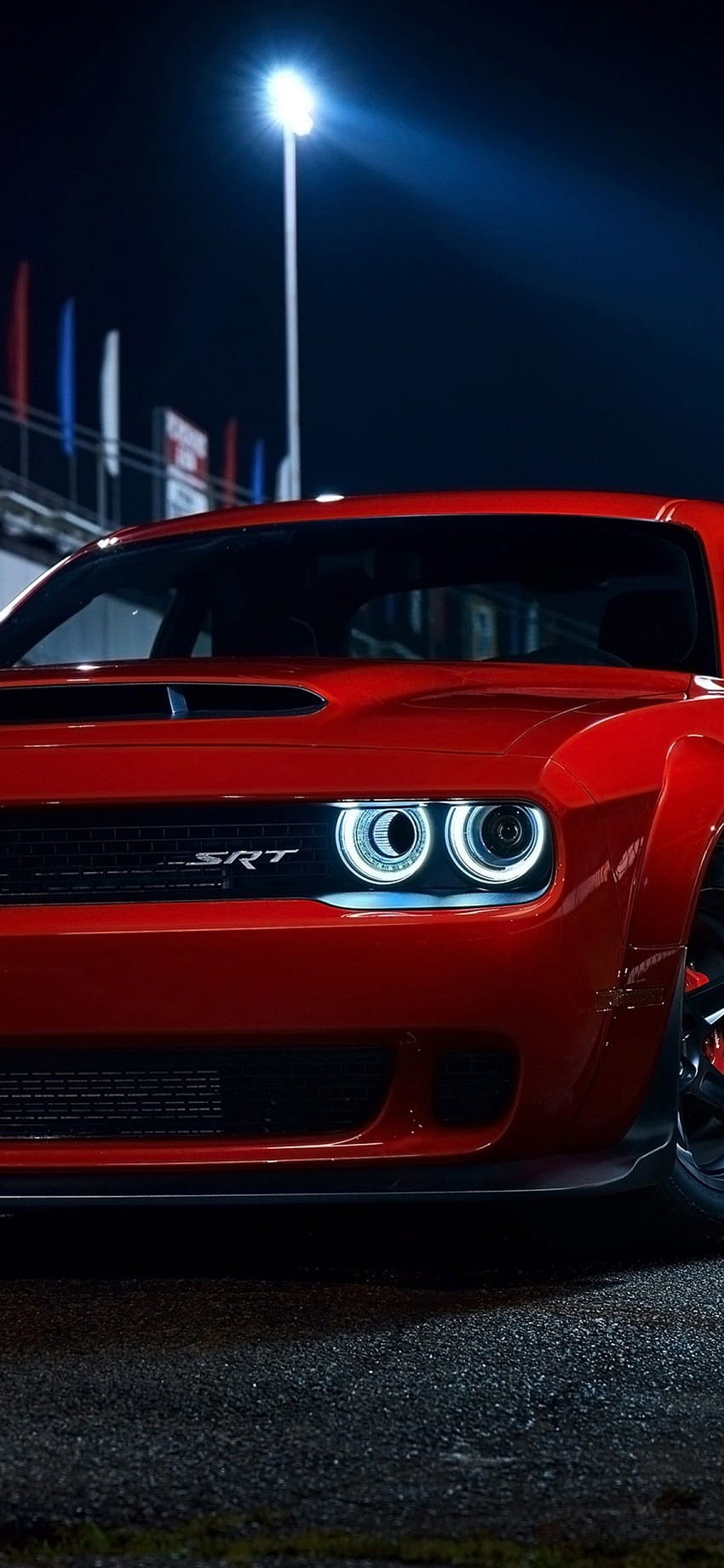1125x2436 Dodge Challenger Sr 2018, Front View, Red, Cars, Night for ...