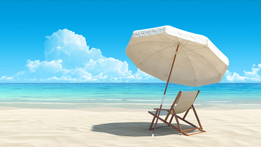 Chaise longue de plage blanche et arrière-plans de parapluie, arrière-plans de chaise de plage Fond d'écran HD