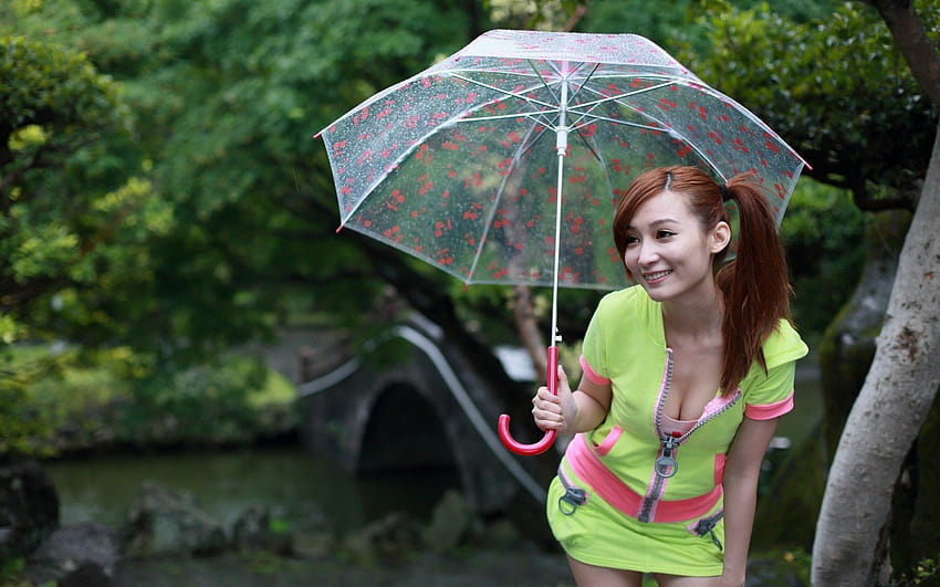 Happy Rainy Day, raining summer girl HD wallpaper