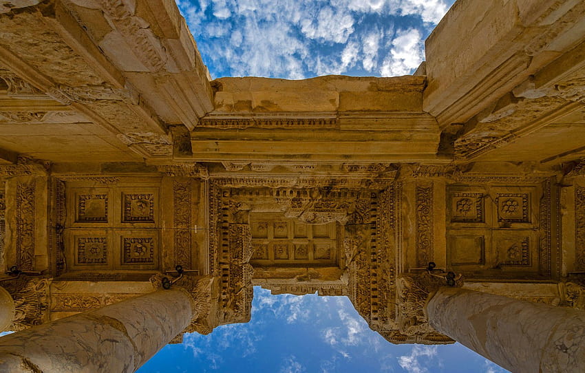 the sky, ruins, architecture, Turkey, Ephesus, the library of Celsus , section разное HD wallpaper