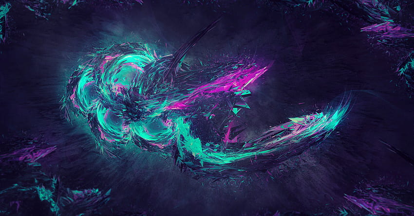: illustration, space, purple, world, Japanese Art, darkness, screenshot, graphics, artworks, computer , fractal art, special effects, organism, drawings, phenomenon, 2560x1339 px, colourful paints, cool , Abstract 3D Art, Art 3D, teal and purple HD wallpaper