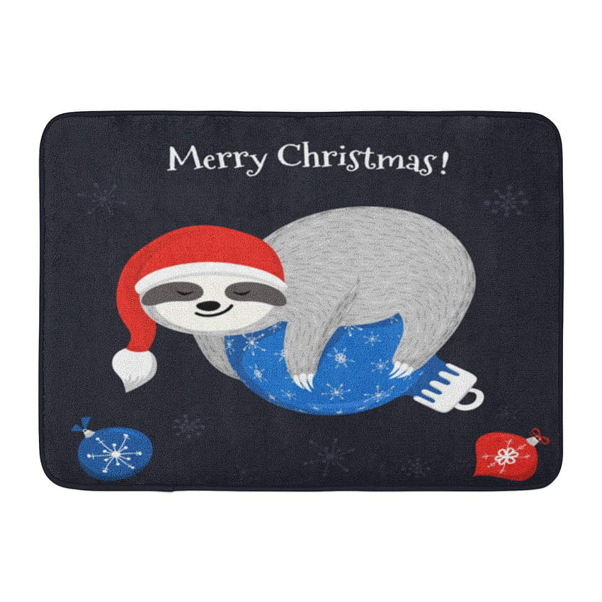 GODPOK Red Bear Cute Baby Sloth Lies on The Blue Christmas Ball Adorable Cartoon Animal Wearing Santa Hat Merry Rug Doormat Bath Mat 23.6x15.7 inch HD phone wallpaper