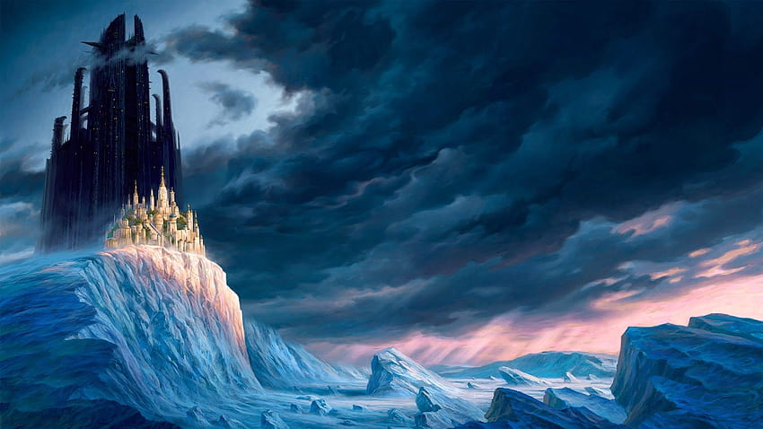 Castle on the icy cliff, anime castle HD wallpaper