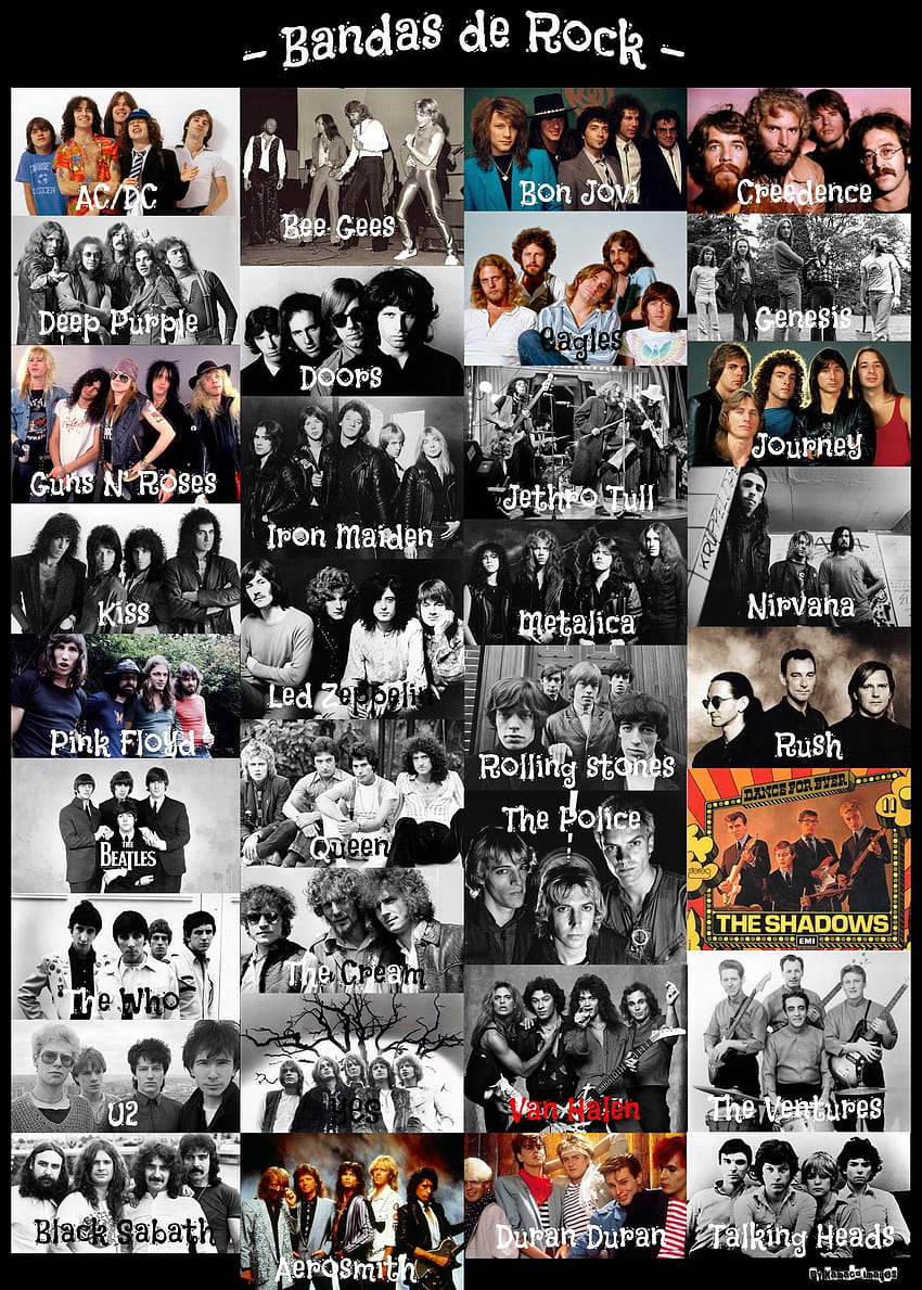 : Hop, Menschen, Männer, Band, Poster, AC DC, Bon Jovi, Creedence, Deep Purple, The Doors, Guns N Roses, Iron Maiden, Kiss-Musik, Metalica, Nirvana, Led Zeppelin, Pink Floyd, Rolling Stones, The HD-Handy-Hintergrundbild