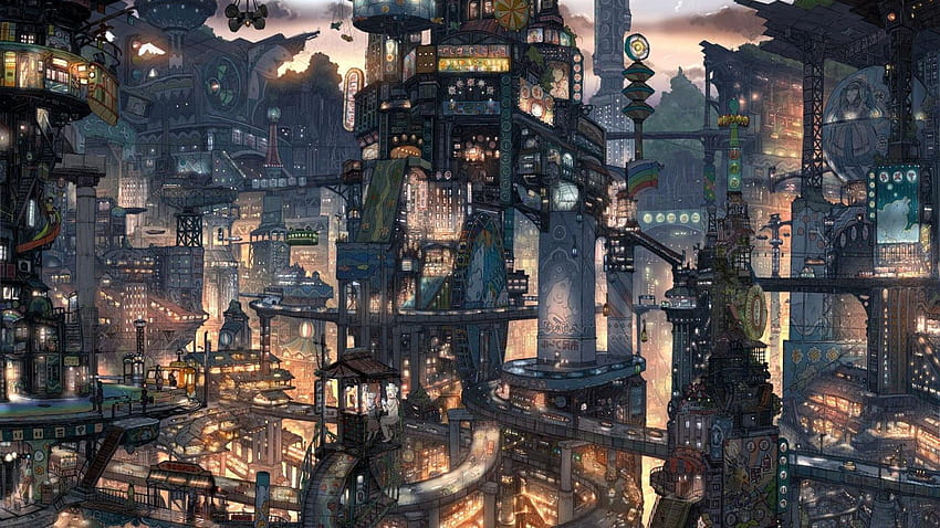 Anime City on Dog, green city anime HD wallpaper