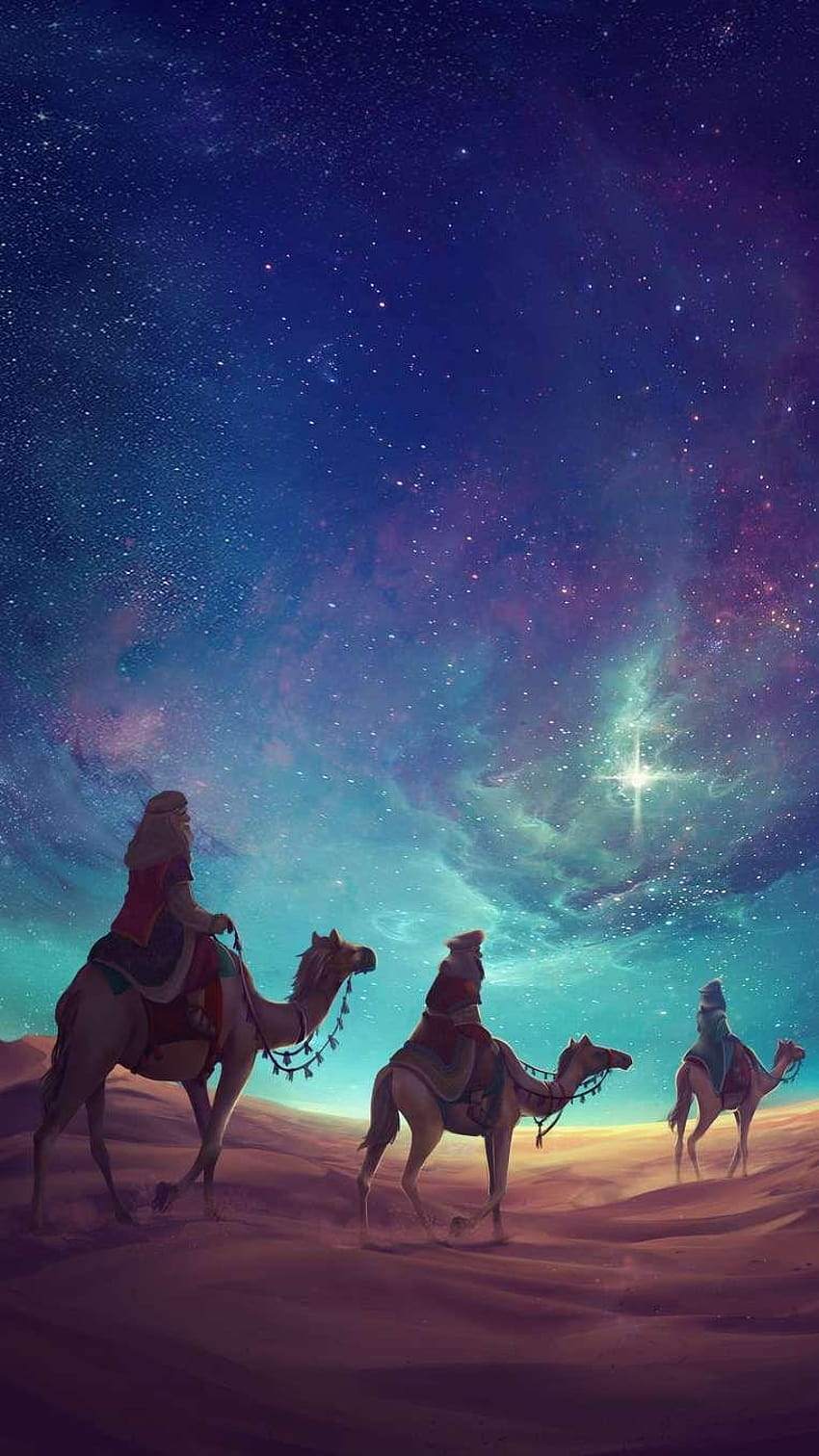 Desert Night Camel Stars iPhone, пустинно изкуство HD тапет за телефон