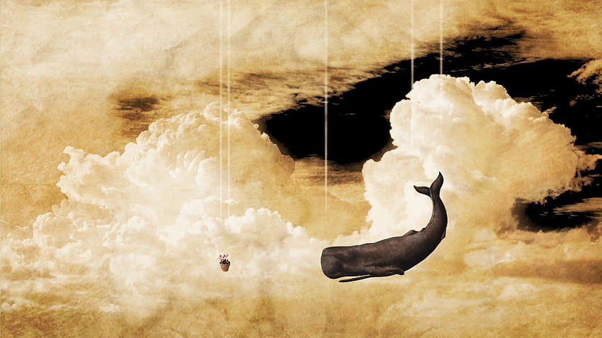 하늘, 고래, 구름, 상상, 은하계를 여행하는 히치하이커를 위한 안내서 HD 월페이퍼