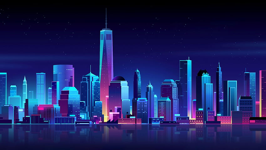ニューヨーク市、ネオン、夜景、CGI、クリエイティブ、ネオンシティ 高画質の壁紙