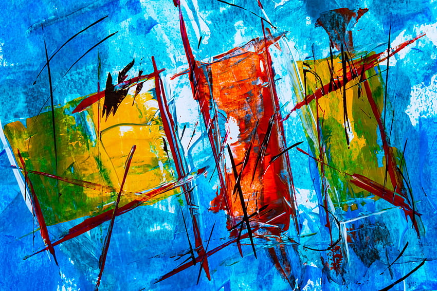 Lukisan Abstrak Merah dan Biru, ekspresionisme abstrak, akrilik, seni cat merah biru Wallpaper HD