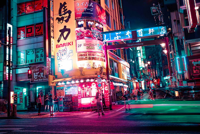 504916 4896x3264 Creative Commons , osoba, Azja, znaki, Tokio, chłodny, tech, język japoński, miejski, kolor, bruk, ulica, Droga, chodnik, światła, Japonia, neon, przyszłość, Miasto, cyberpunk, neonowa przyszłość Tapeta HD