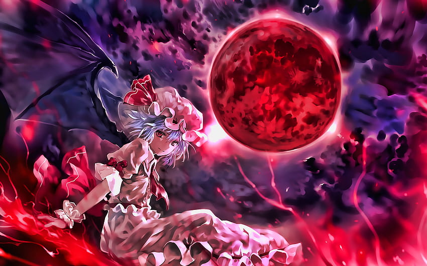Remilia Scarlet, moon, Touhou, Remiria Sukaretto, antagonist, manga, Touhou Project, Touhou characters, Remilia Scarlet Touhou with resolution 1920x1200. High Quality HD wallpaper