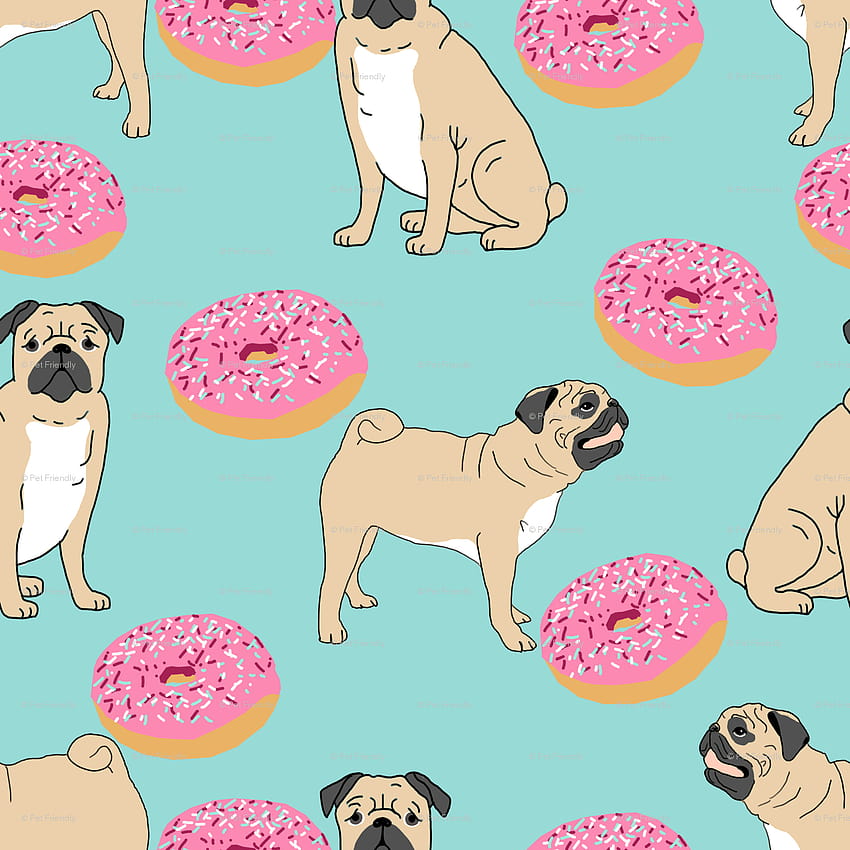 pug donuts sprinkles mint pastel dog breed pattern fabric pugs, cartoon pugs HD phone wallpaper