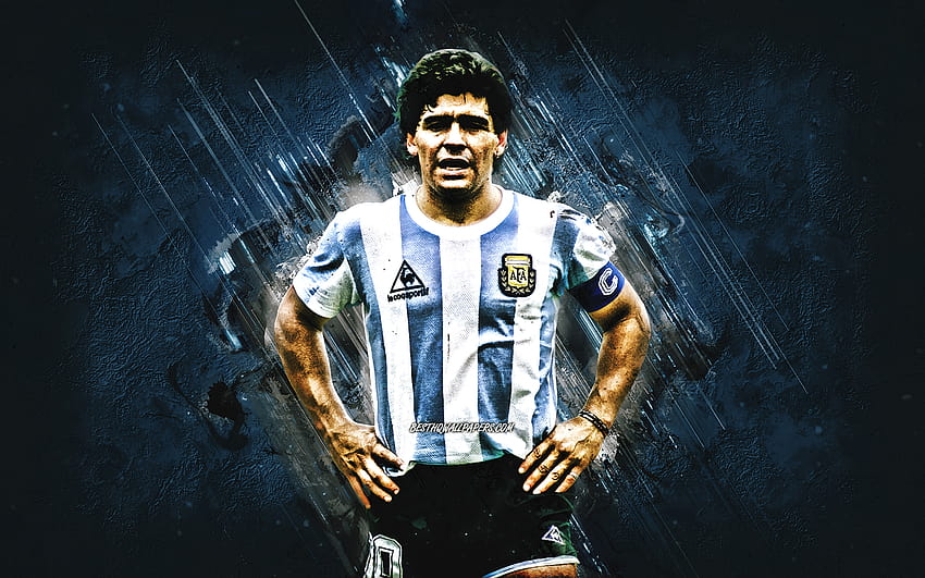 ディエゴ・マラドーナ、アルゼンチンのサッカー代表チーム、アルゼンチンのサッカー選手、青い石の背景、アルゼンチン、解像度2880x1800のサッカー。 高品質、 高画質の壁紙