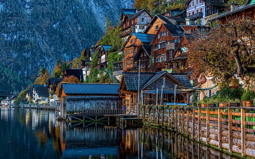 Lac Hallstatt, monuments autrichiens, montagnes, été, Alpes, Autriche, Hallstatt, Europe, belle nature avec résolution 3840x2400. Haute qualité Fond d'écran HD