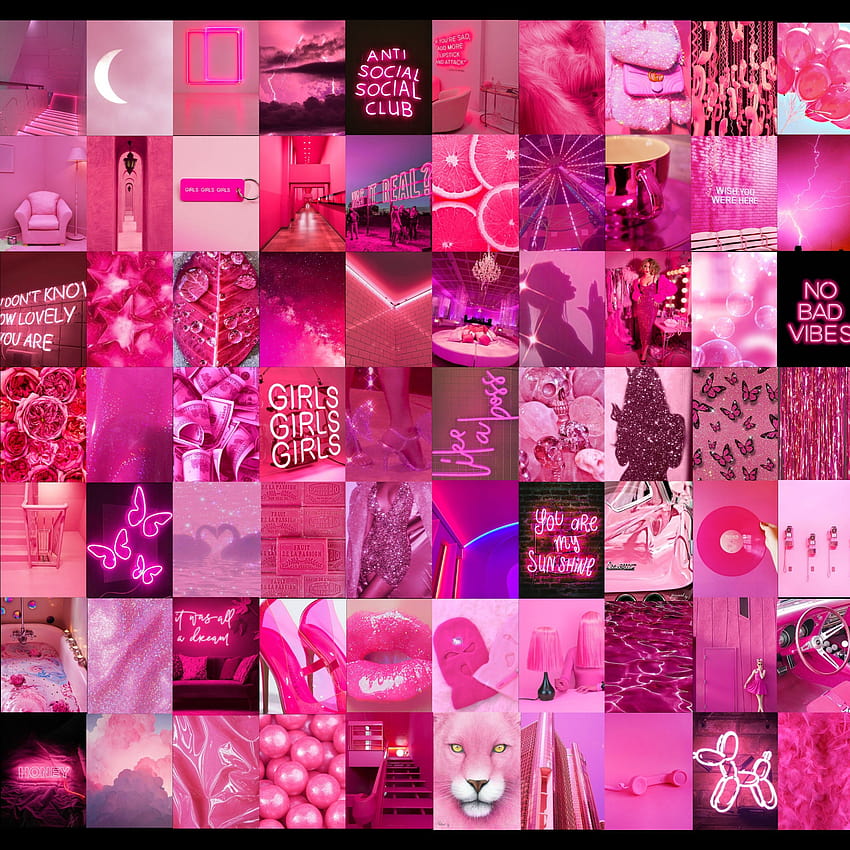 Màu hồng nóng bỏng sẽ khiến bạn say đắm với phong cách thẩm mỹ neon. Hãy khám phá sản phẩm bức tường collage màu hồng, một bộ sưu tập tuyệt đẹp với tấm ảnh chất lượng cao. Đây sẽ là món quà tuyệt vời cho bất cứ ai yêu thích phong cách này.