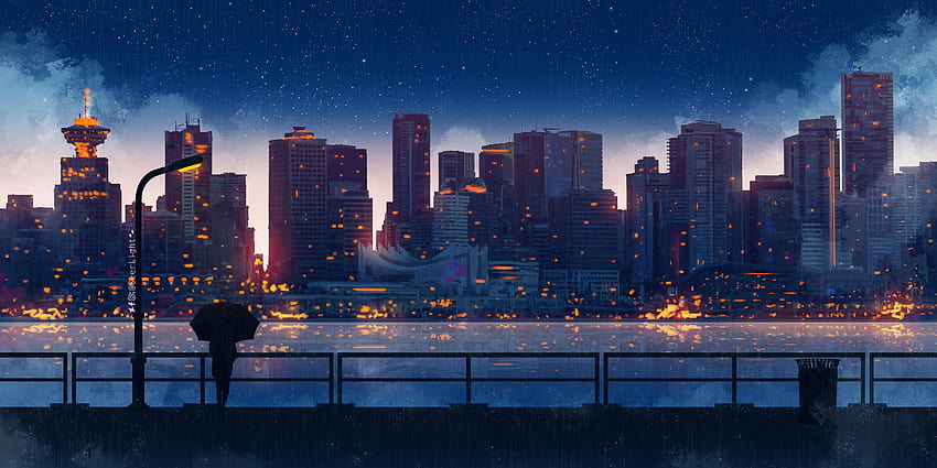 Anime City Lights Night Rain Umbrella Sky , Künstler, Anime der Nachtstadt HD-Hintergrundbild