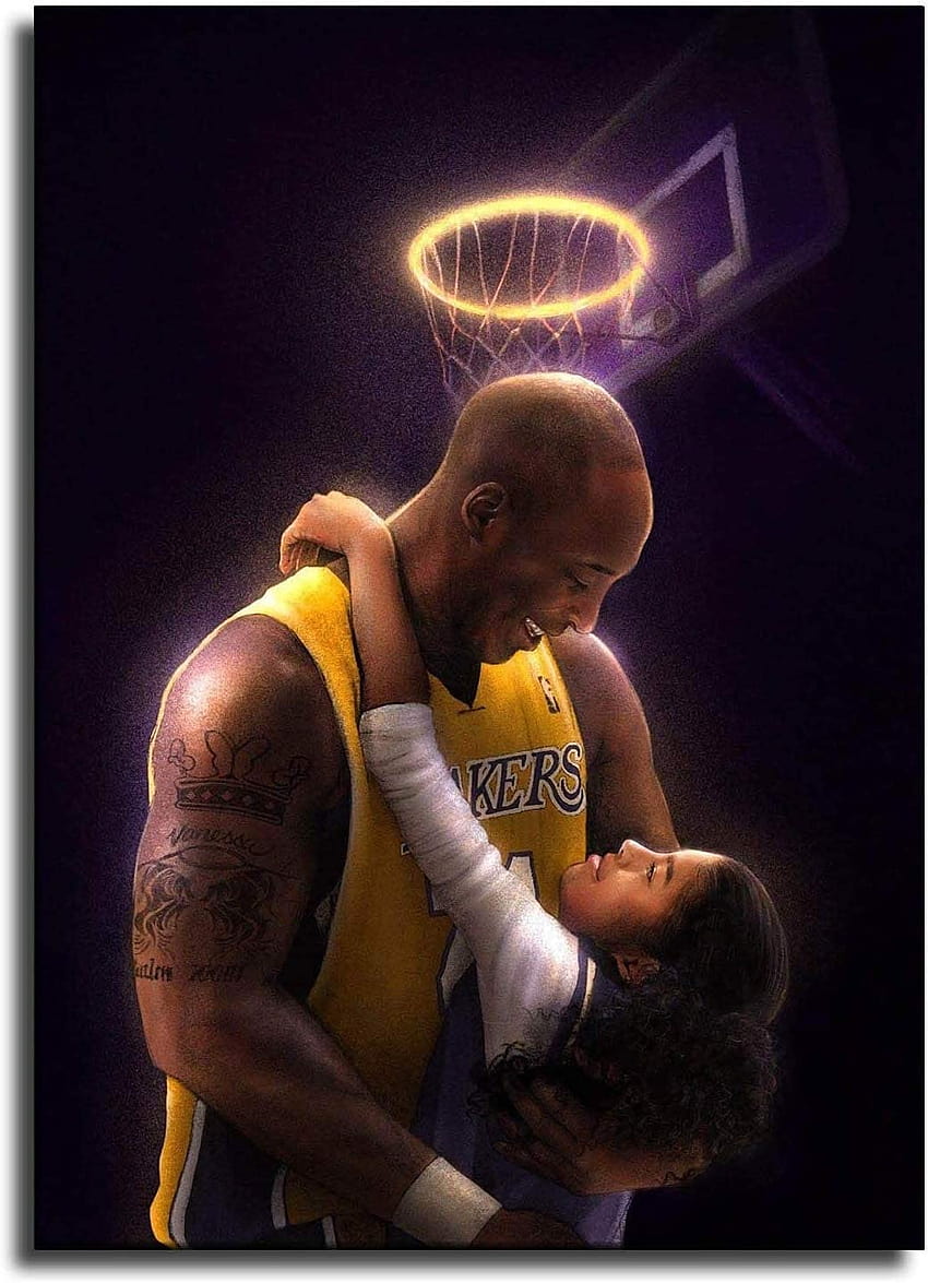 Kobe Bryant & Gigi Poster, NBA Legends Canvas Print Wall Art Decor Fan Memorabilia Hadiah untuk Basket Olahraga Fan 18''×24'': Poster & Cetakan, kobe dan james vintage wallpaper ponsel HD
