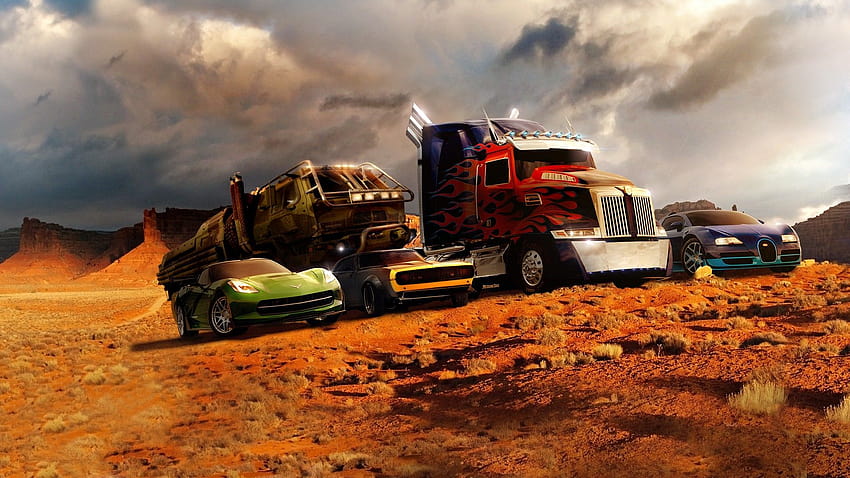 Optimus Prime, Bumblebee, Hound, Drift, and Slingshot HD wallpaper