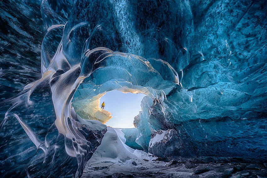アイスランドの氷の洞窟 : ウォウデ、氷の洞窟 高画質の壁紙