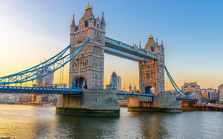 Tower Bridge, matahari terbenam, Sungai Thames, London, Inggris, Inggris dengan resolusi 3840x2400. Kualitas tinggi, sungai thames london ultra Wallpaper HD