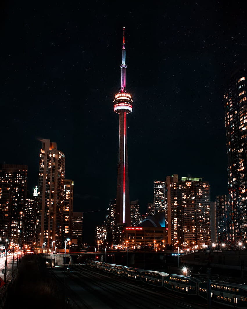 : канада, торонто, cn tower, нощна светлина, cntower HD тапет за телефон