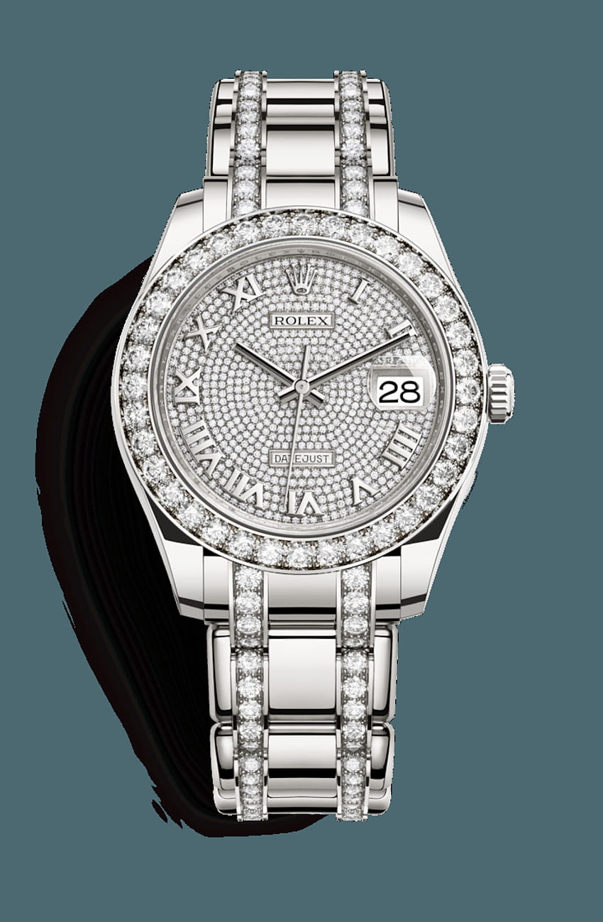Часовник Rolex Pearlmaster 39: 18-каратово бяло злато, ролекс с диаманти HD тапет за телефон