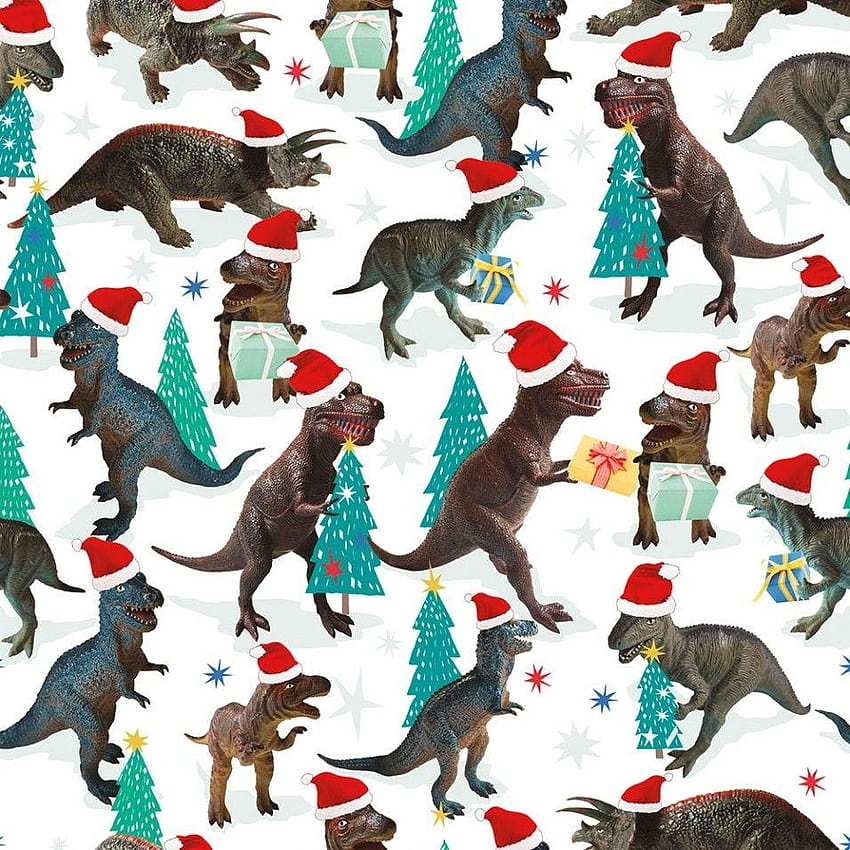 Dinos Christmas roll wrapping paper, dinosaur with santa hat HD phone wallpaper
