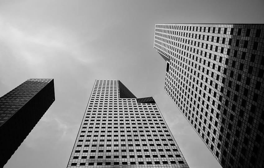 skyscraper, island, Singapore, black and white, singapore skyscrapers HD wallpaper