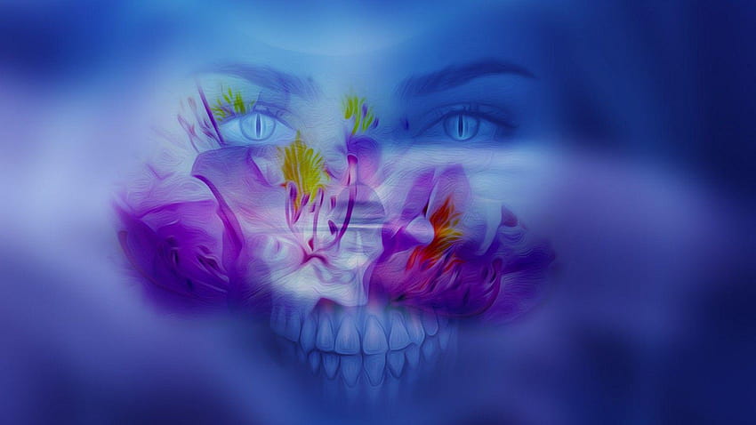 Totenkopf mit Blüten Hintergrundbild, totenkopf kostenlos HD 월페이퍼