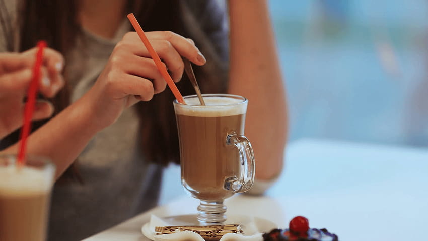 Girl drinking chocolate milk shake Stock Video Footage, coffee milkshake HD wallpaper