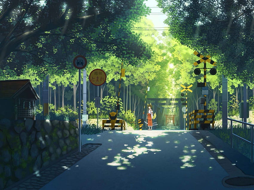 Японски аниме пейзаж, зелен аниме пейзаж HD тапет