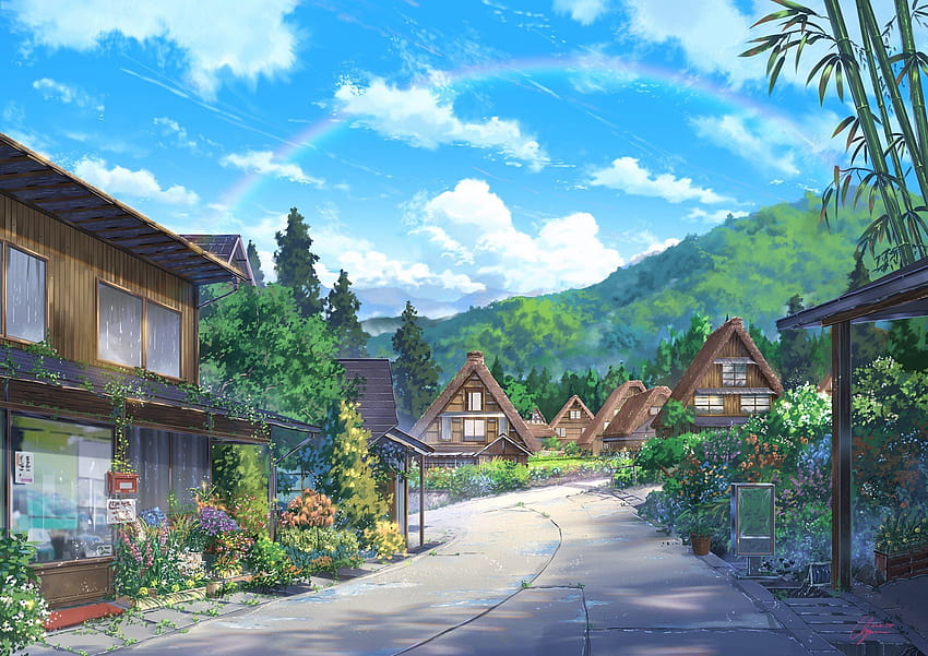 NIK• on Twitter, landscape anime village HD wallpaper