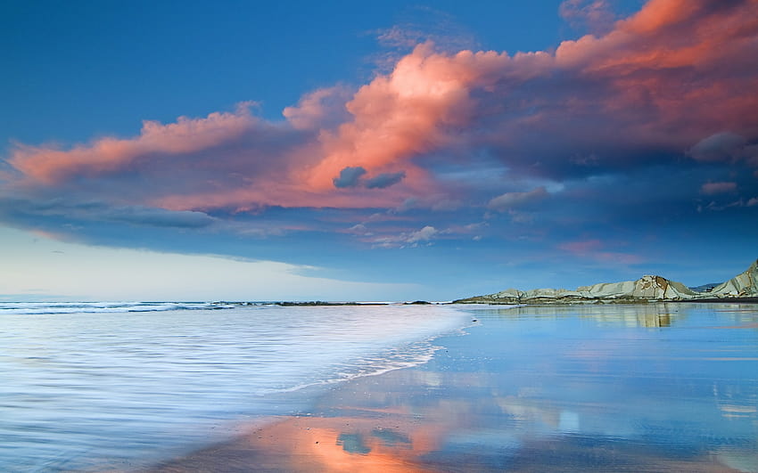 : nubes, volumen, cielo, lila, mar, tarde, salida, arena, húmedo 1920x1200 fondo de pantalla