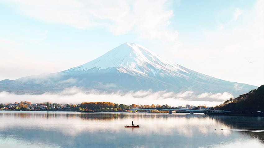 Mount Fuji Blue Bright Day, mount fuji reflection HD wallpaper