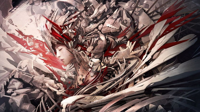 Robotic female white red anime mecha industrial, red and white anime HD wallpaper