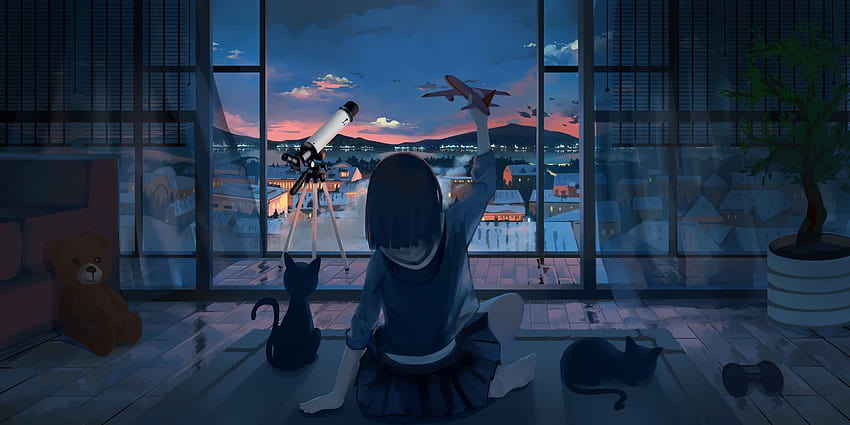 Anime Girl Landscape, estética de chica anime. fondo de pantalla